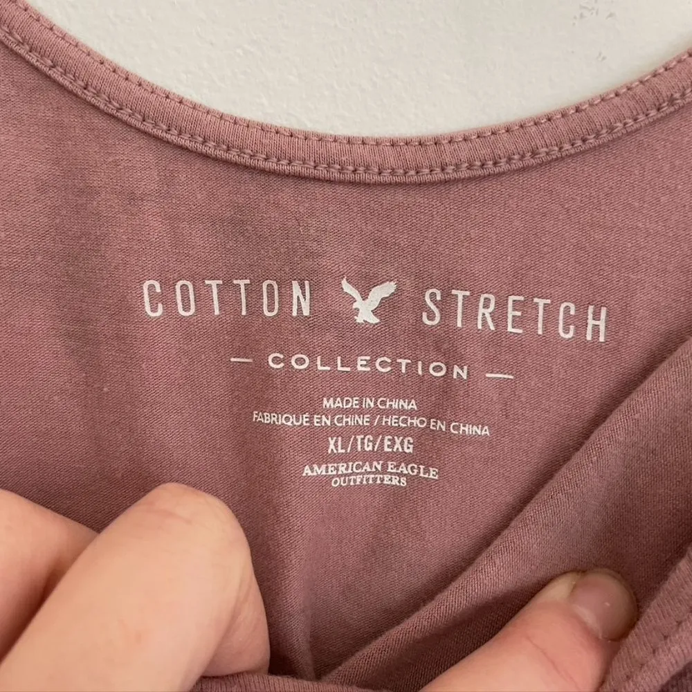 AMERICAN EAGLE Cotton Stretch Collection Mauve Pink Floral 3/4 Sleeve Crop Top - Image 4