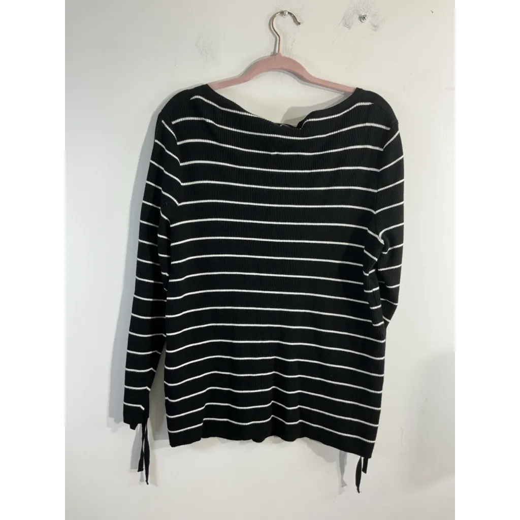 Womans DB Size 2x Navy White Stripe Pullover Long Sleeve Sweater - Image 2