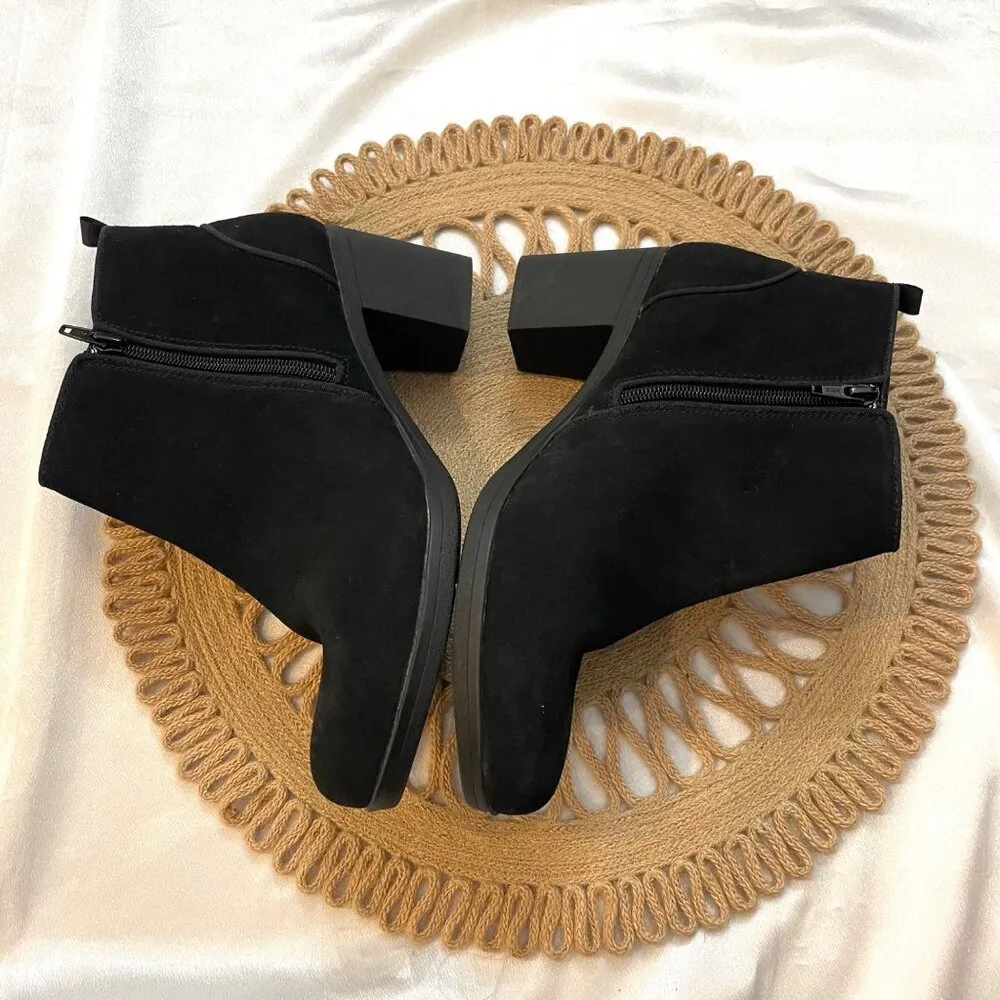 Clarks Black Suede Heeled Ankle Boots Size 10W - Image 5
