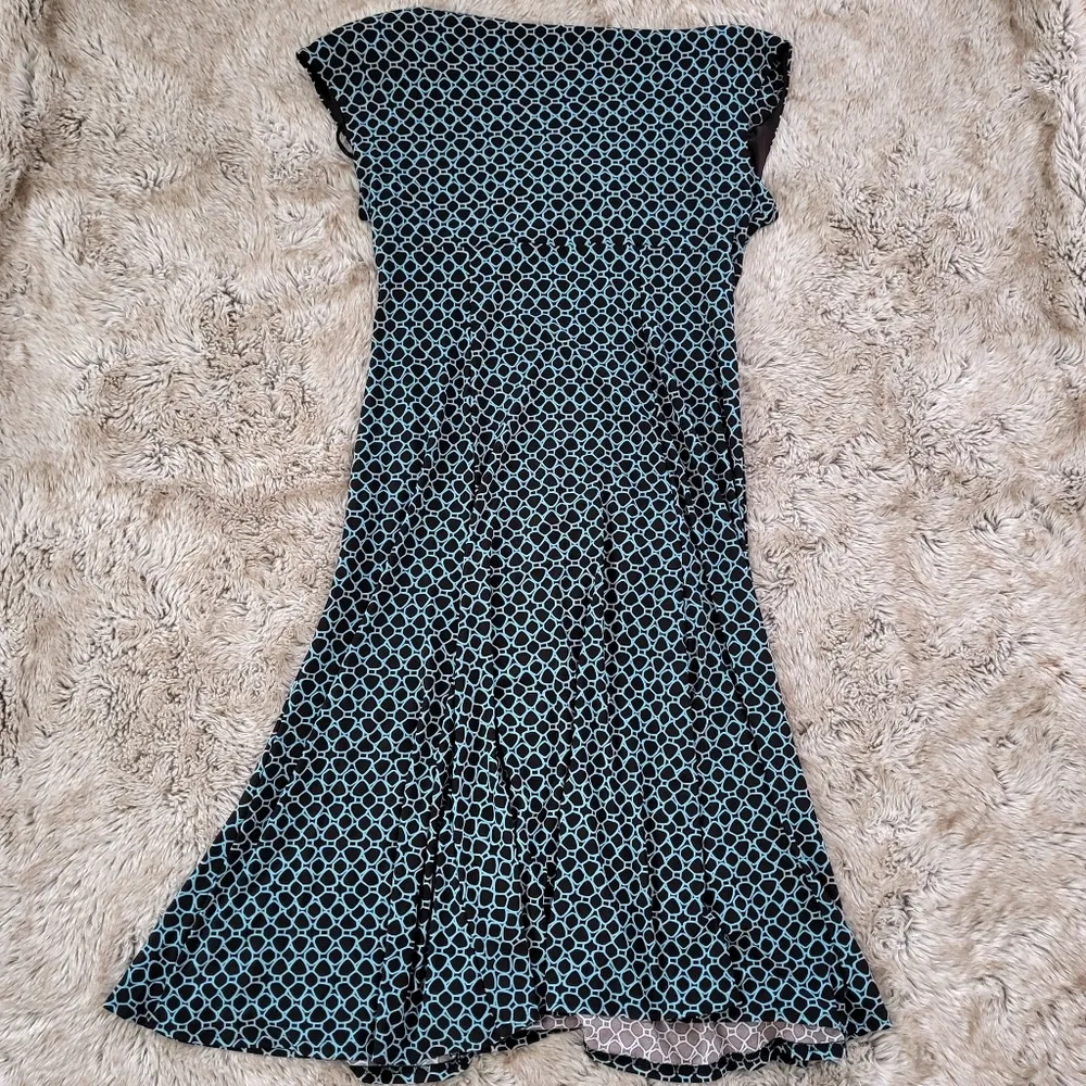 Jones Wear Dress Sleeveless Teal Patterned Midi Flared Dress Size 14 - Image 3