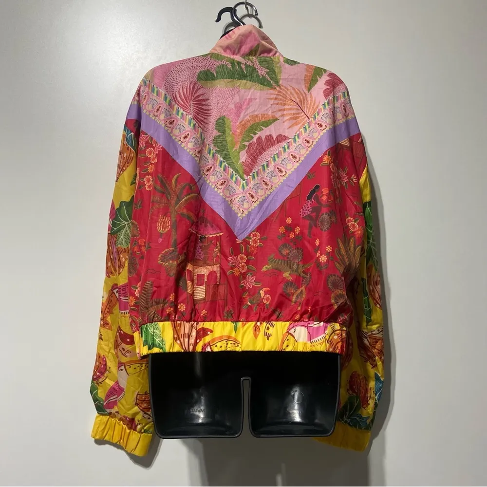 Farm Rio Mixed Scarves Multi Color Windbreaker Jacket Size XL Toucan Tropical - Image 9