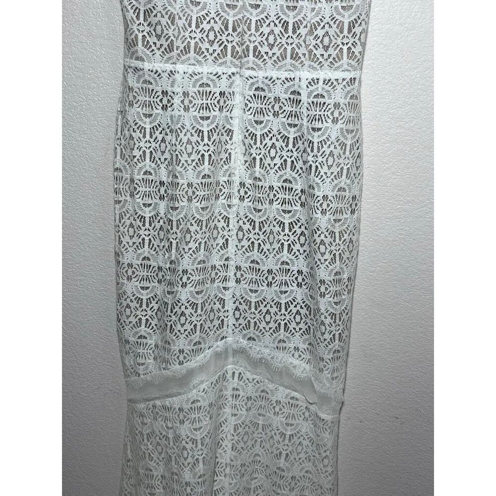 Harlyn White Lace Eyelet Long Dress Size Large Formal Prom Mermaid Tail V Neck - Image 16