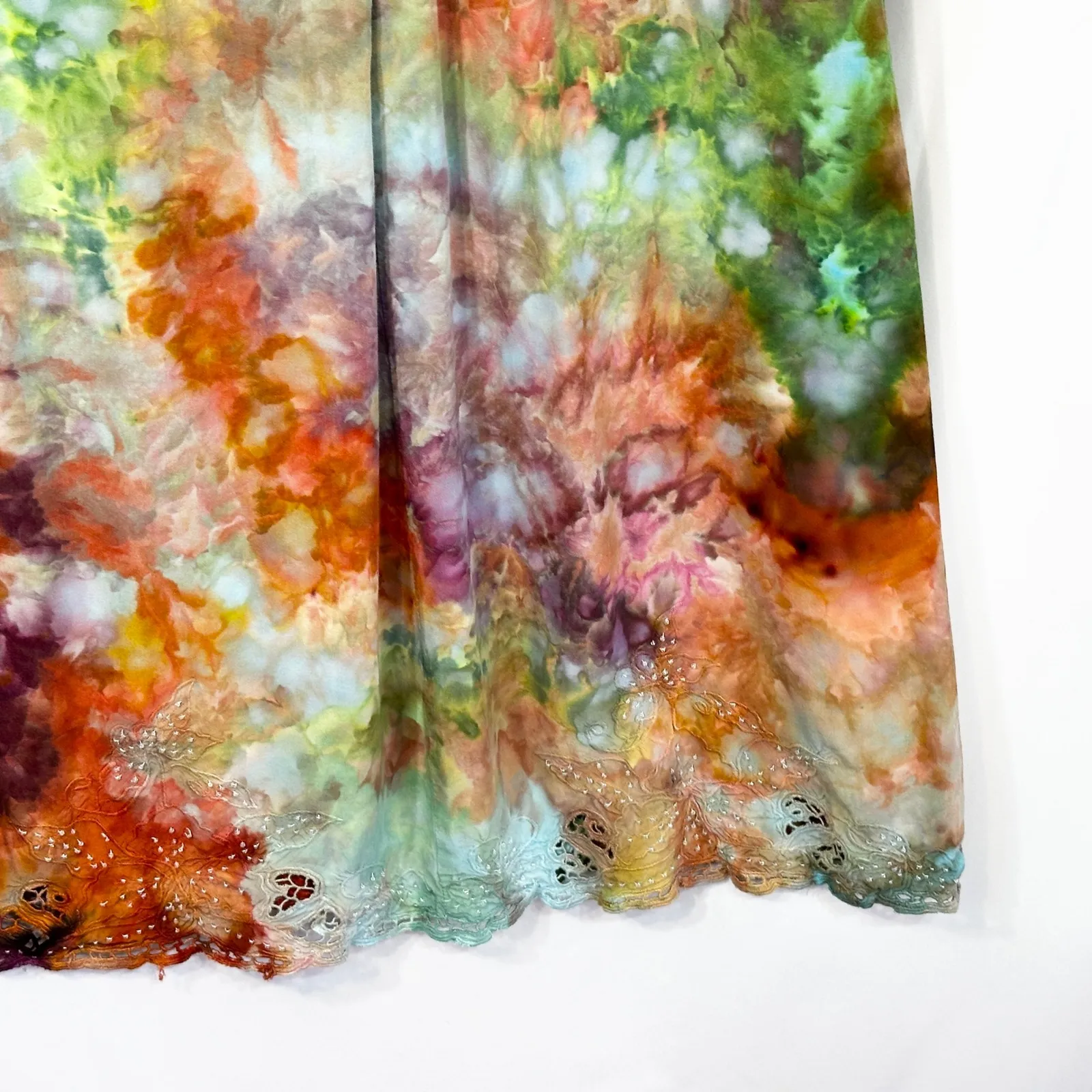 Studio 1940 Plus Size 14/16‎ Skirt Handmade Tie Dye Eyelet Hem Green Orange 1339 - Image 5