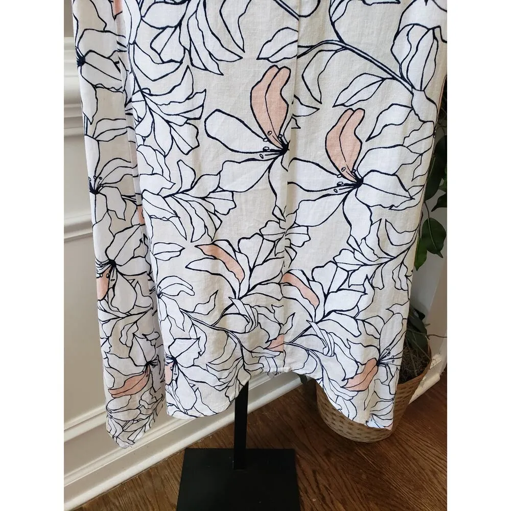 Jones New York Maxi Dress Linen 6 Ivory Floral Handkerchief Back Zip Square Neck - Image 12