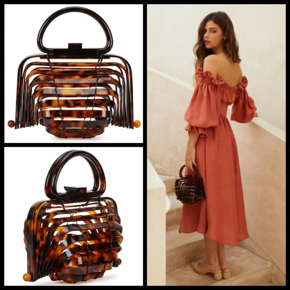💕CULT GAIA💕 Lillith Bag ~ Tortoise Acrylic Mini Top Handle Bag Collapsible - Image 3