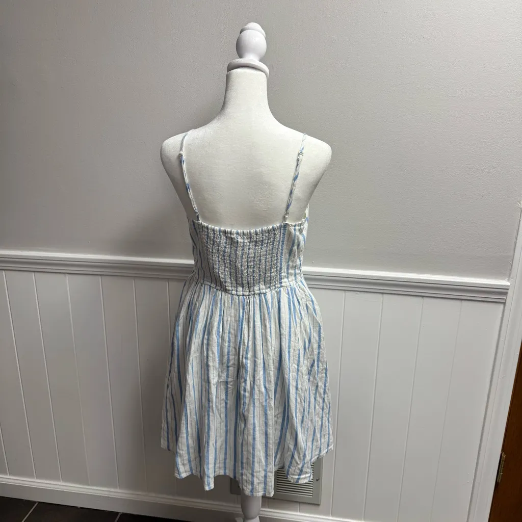NEW Aerie Love Of Linen Blend Mini Dress Sleeveless Blue White Medium M NWT - Image 14
