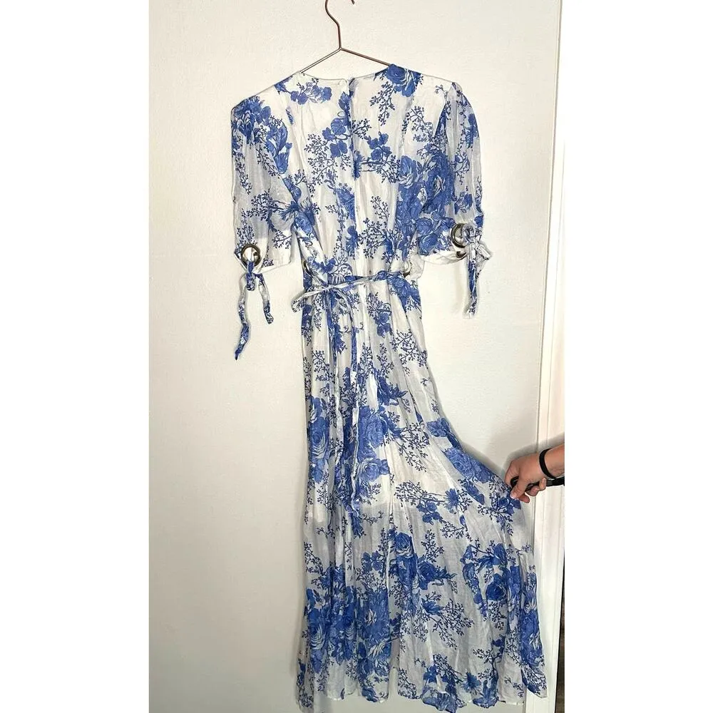 Alice McCALL Only Everything Midi Dress 4 Floral Plunge Neck Grommet Silk Blend - Image 11