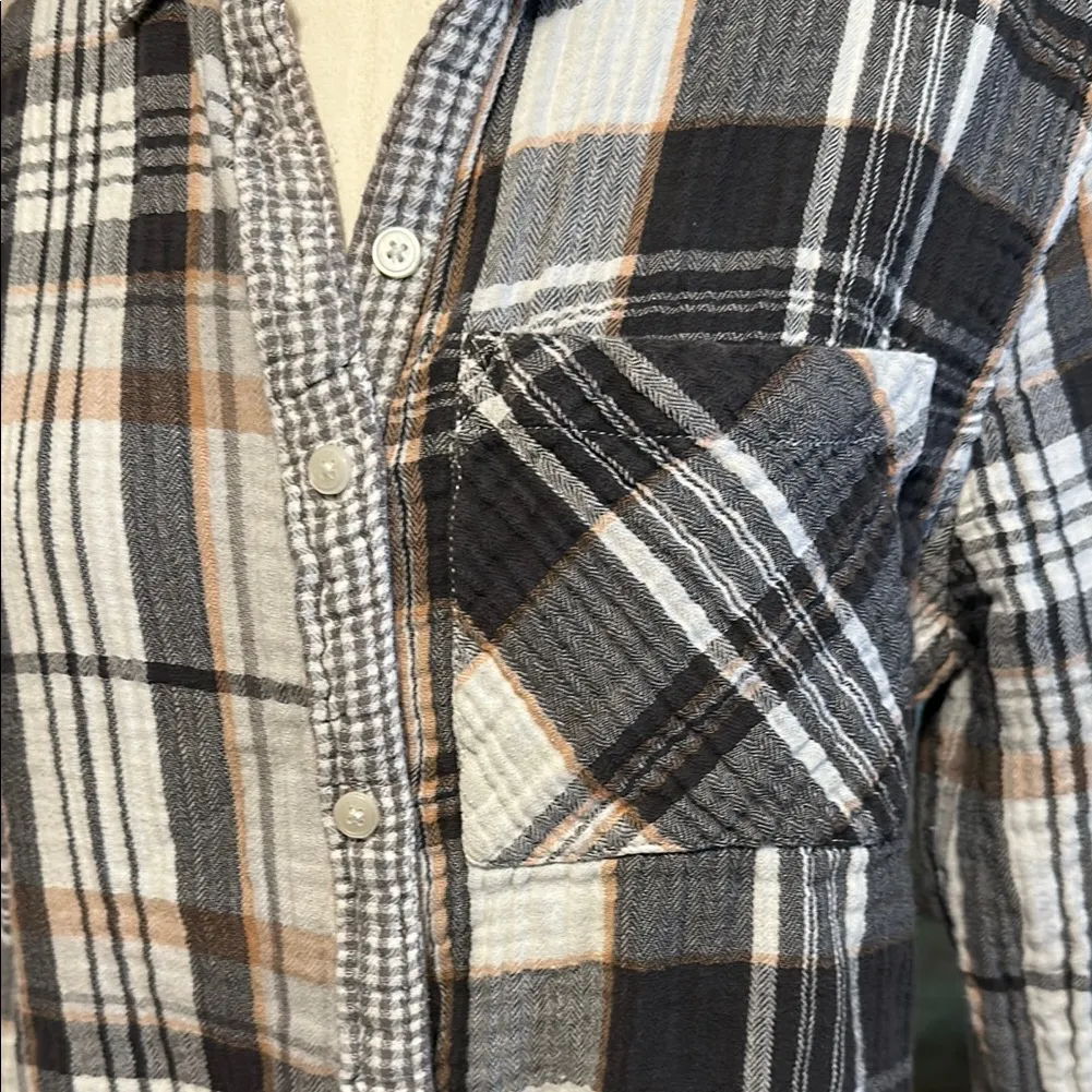 Soft Gauze Plaid Button Down Top - Image 2