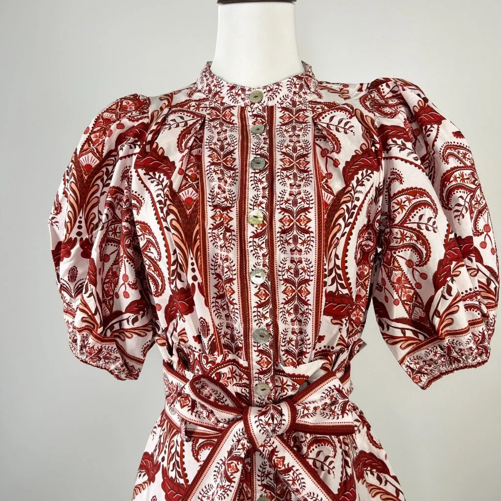 NWOT Farm Rio Tropical Cameo Belted Romper Size XS 100% Cotton Puff Sleeves - Image 6