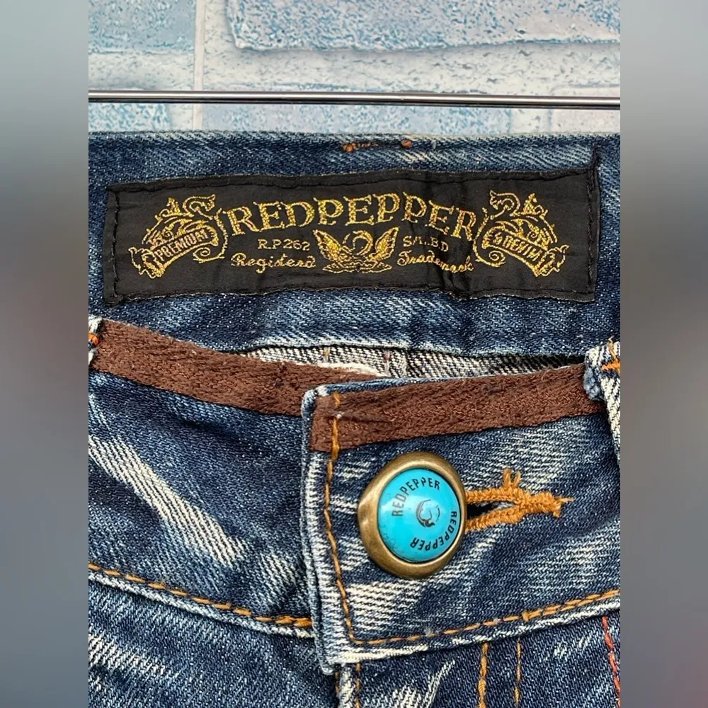 Red Pepper Y2K Embroidered Denim Pants Boot Cut Low Rise size 24 Blue - Image 3