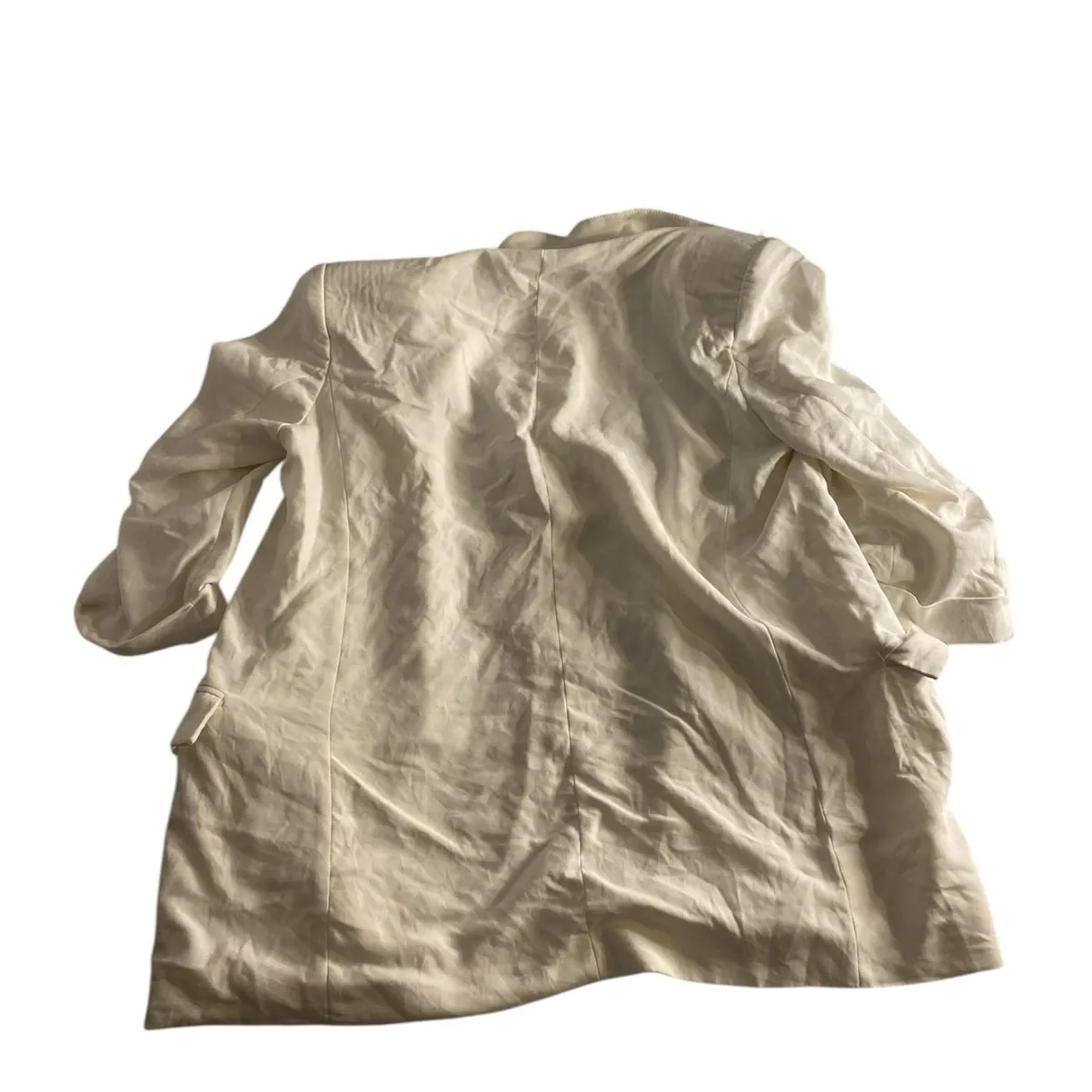 Minimalist Cream Linen Blend Open Front Blazer Zara Basic L - Image 6