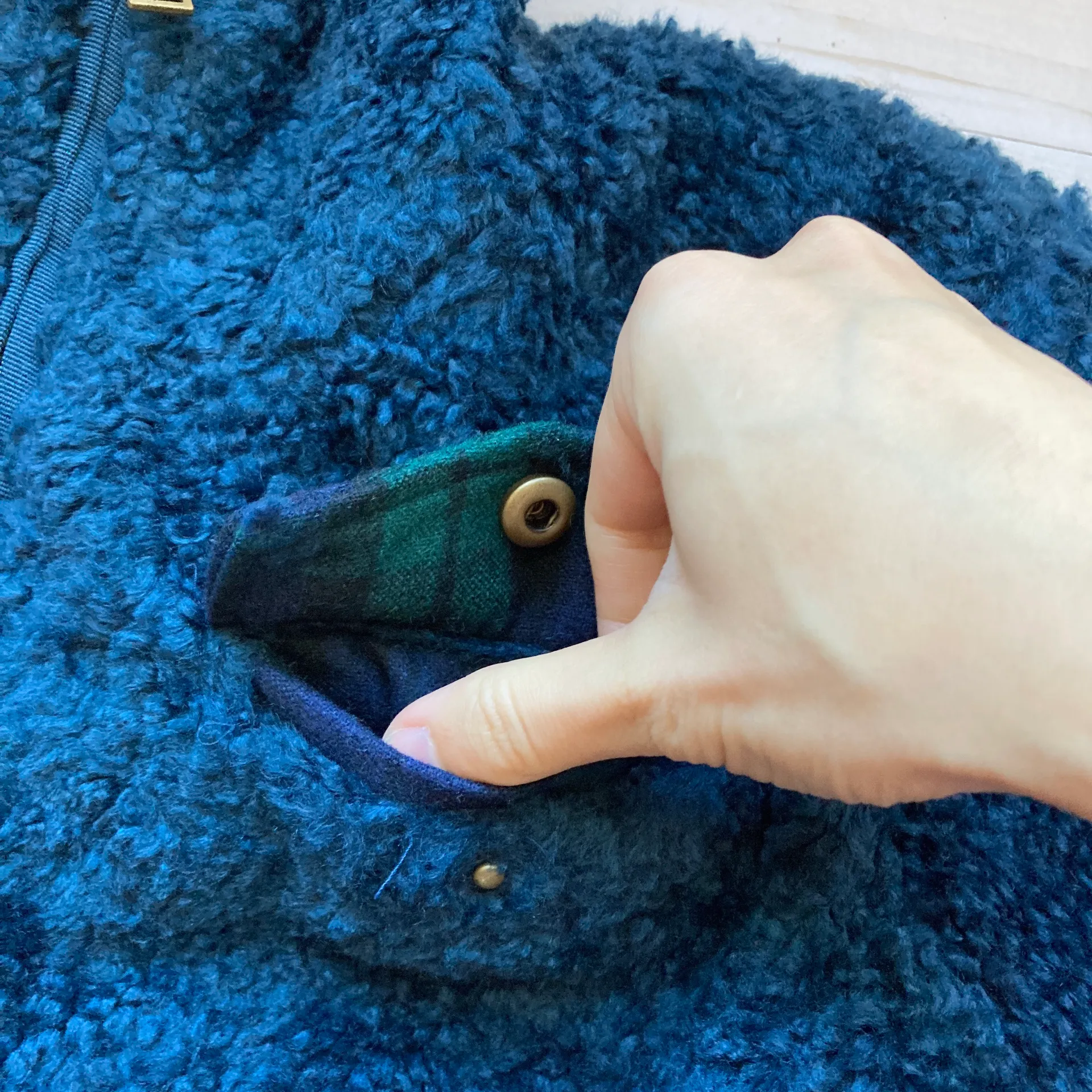 Fuzzy Sherpa Wool Blend Full Zip Blue-Green Jacket Sz S - Image 7