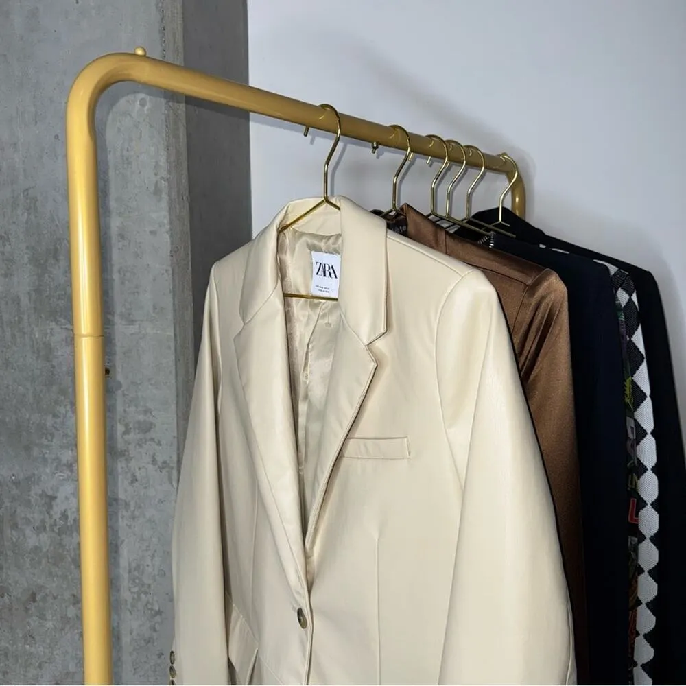 New Zara Beige Cream Oversized Faux Leather Boxy One Button Blazer - Image 5