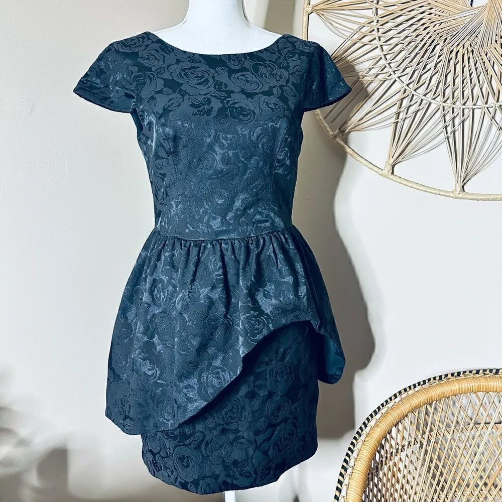 Keepsake the Label Black Floral Asymmetrical Peplum Cocktail Mini Dress Black Size M - Image 2