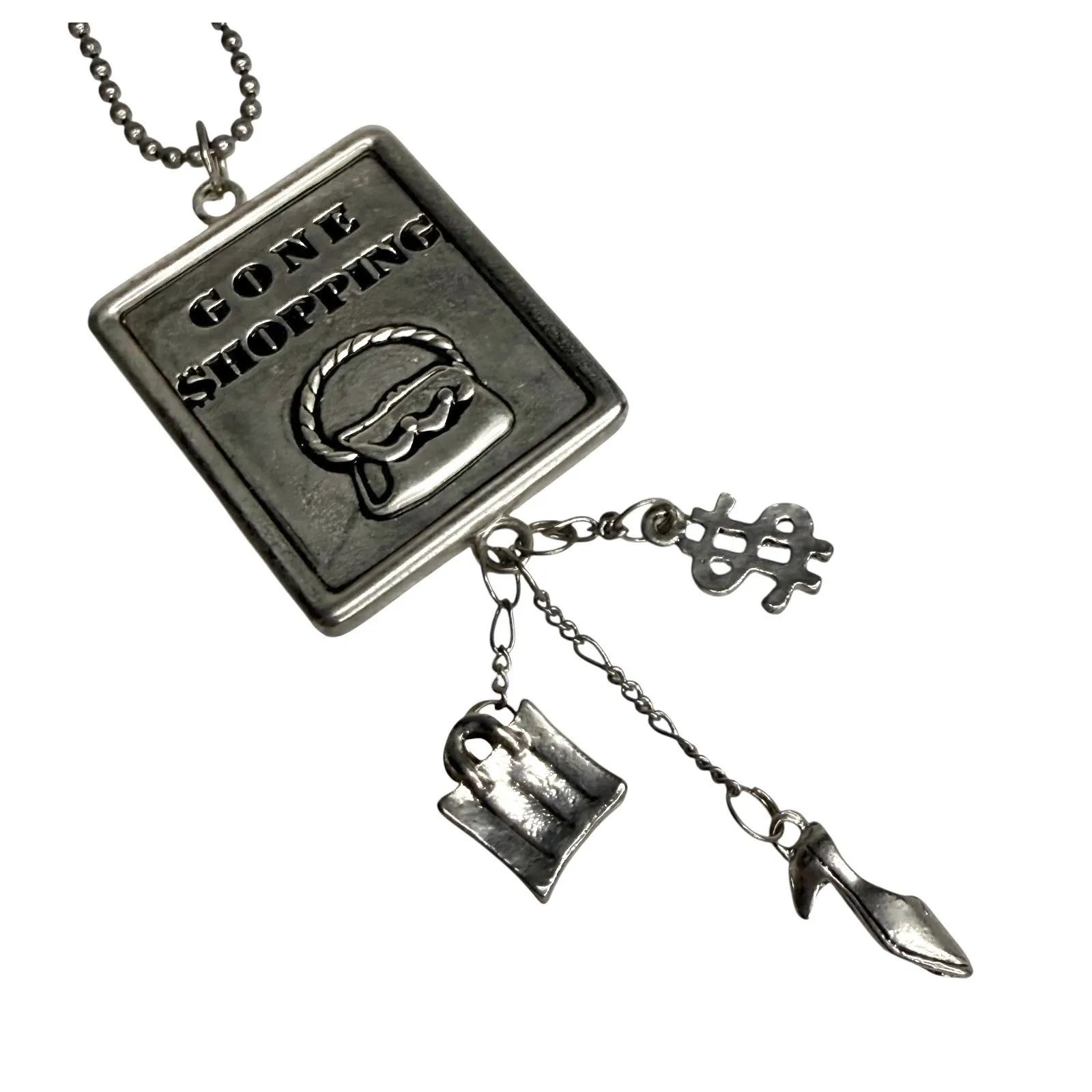 Gone Shopping Purse Handbag Fob Mirror Necklace Handbag Charm Shoe Bag Dollar Silver - Image 4