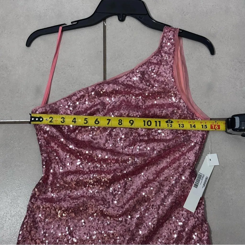 Aqua Womens Pink Sequined Mini One Shoulder Formal Cocktail/‎ Party Dress S - Image 7