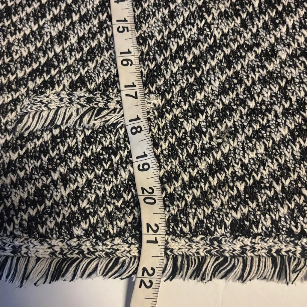 KAREN MILLEN SWEATER BLACK&WHITE TWEED FRINGE ON NECKLINE BOTTOM HEM POCKETS XS - Image 10
