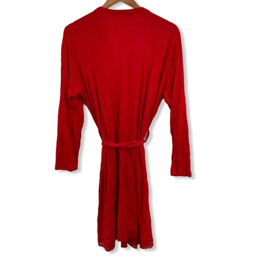 Blis Red Lace Trim Lightweight Robe Medium New - Image 3