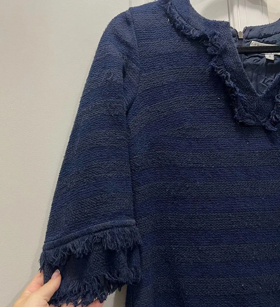 Trina Turk Navy Blue Lorossa Striped Tweed Dress Size 2 US - Image 4