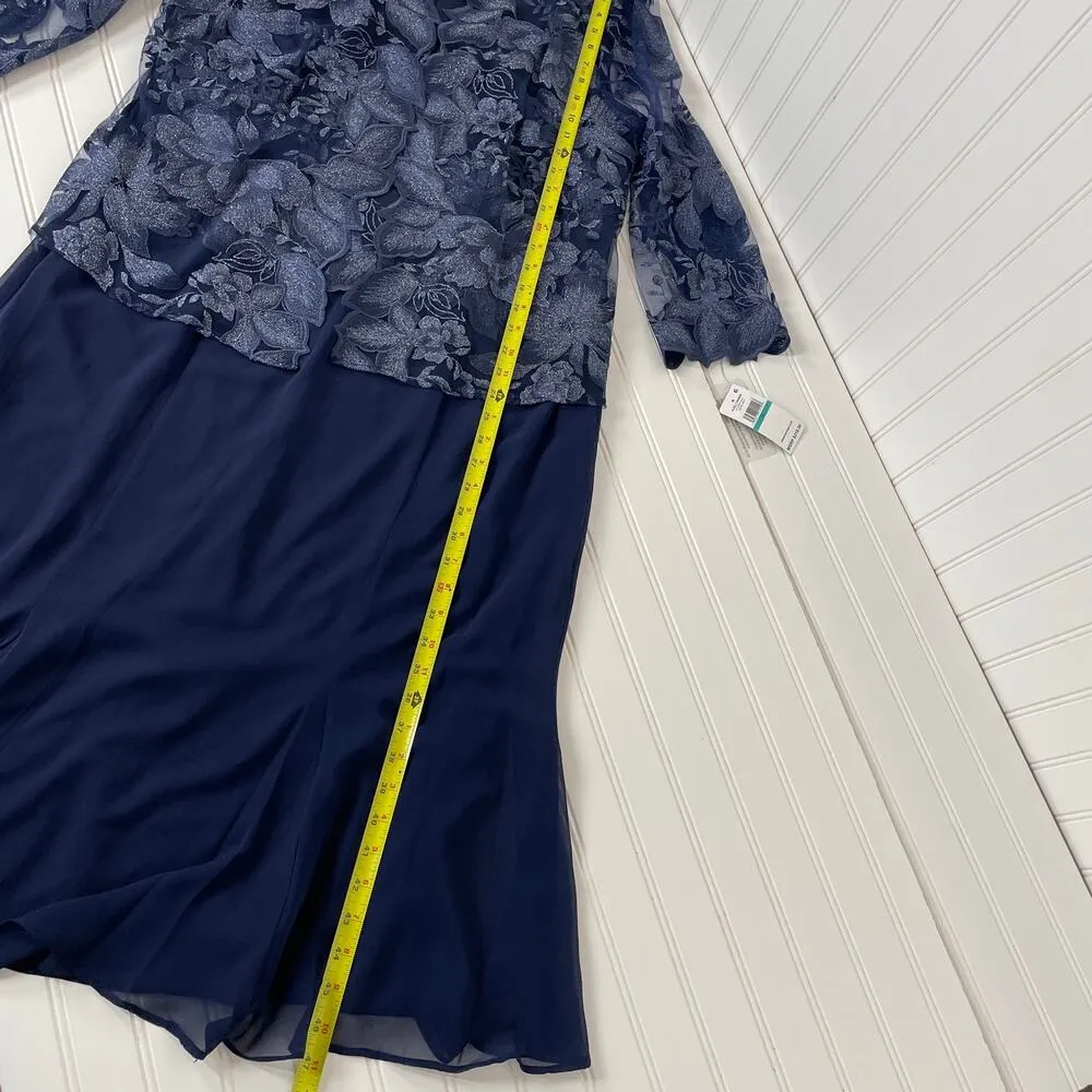 NWT Alex Evenings Navy Tea Length Mother Of The Bride Evening Dress 16 81122421 - Image 8