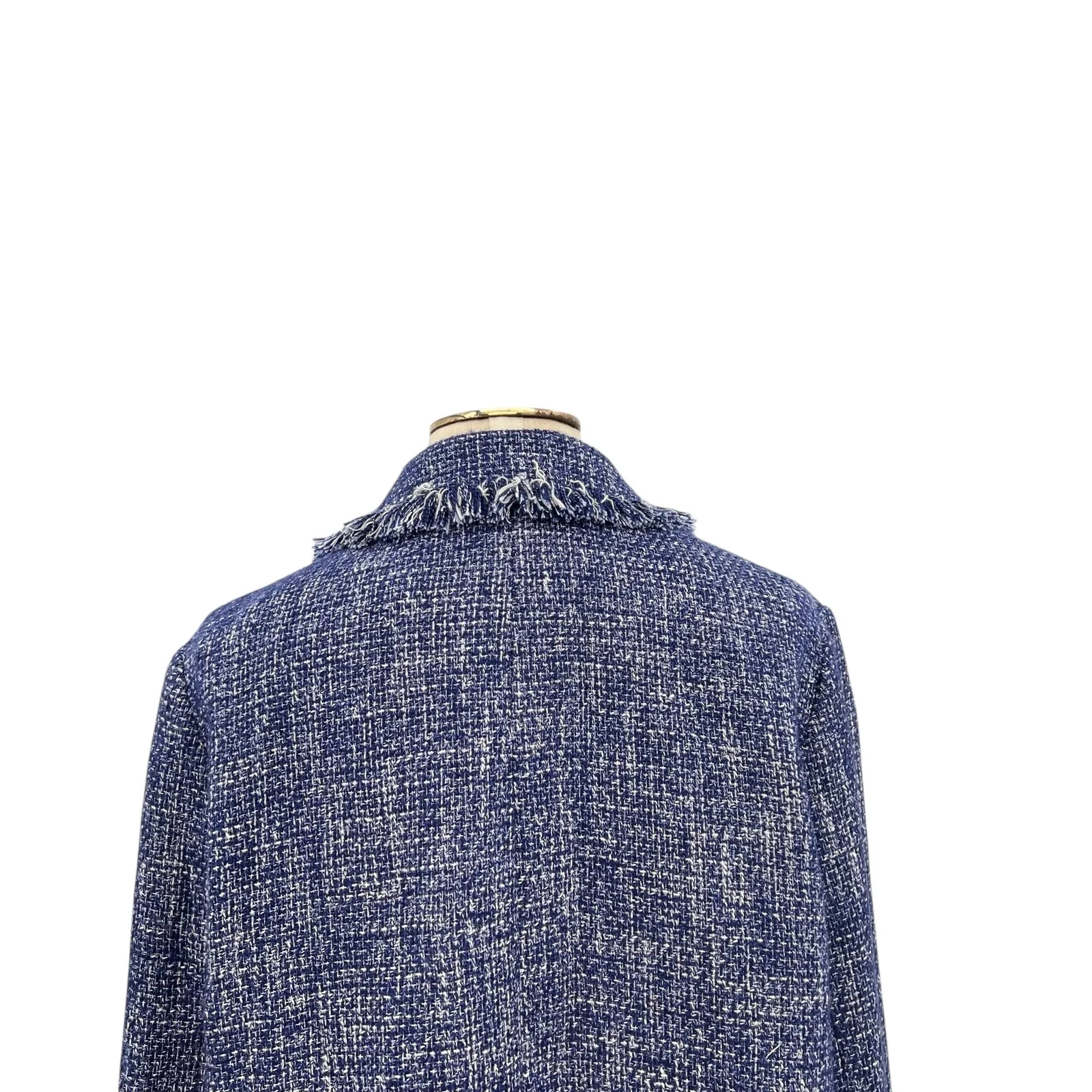 Zara Tweed Tailored Jacket Blazer Frayed Buttons Blue Size XL - Image 7