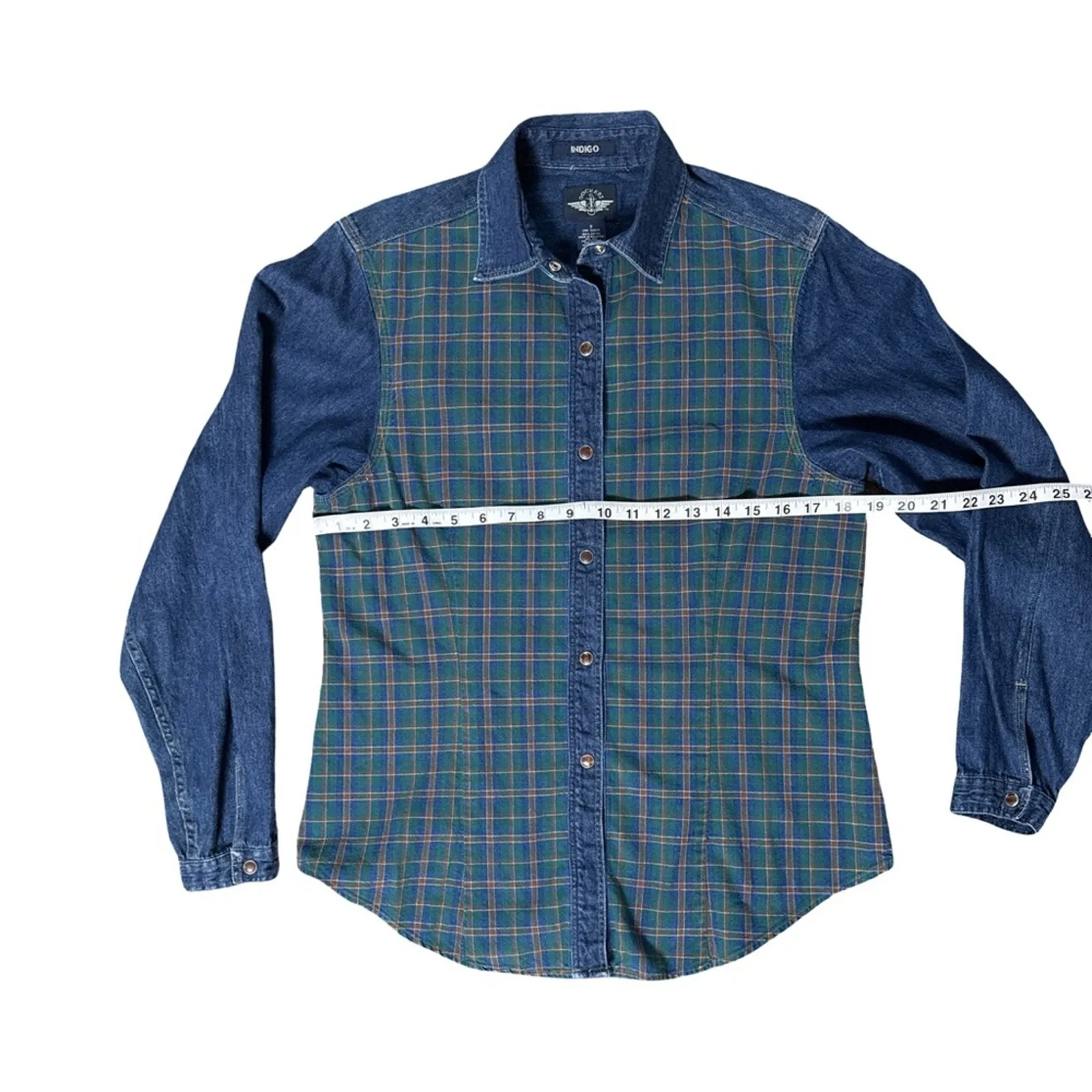 Dockers Vintage Tartan Plaid Button Up Shirt Denim Trim Womens Small - Image 6