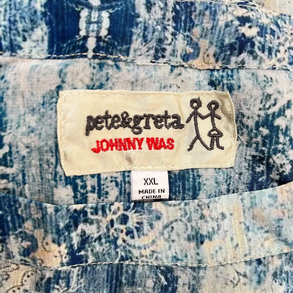 NWOT Johnny Was Santorini Blouse Silk Pete Greta Women Sz XXL Blue Short Sleeve - Image 8