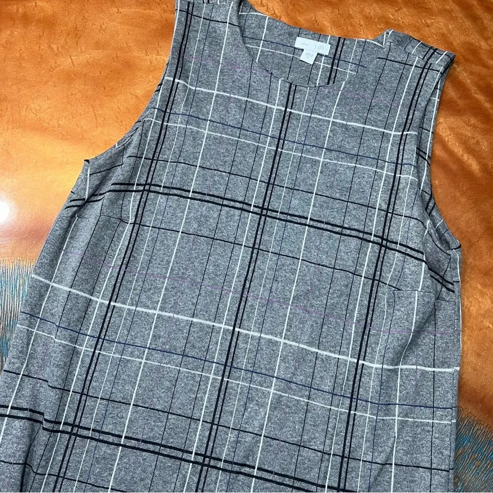 J. Jill Ponte Gray Plaid Sheath dress medium Sleeveless pockets - Image 4