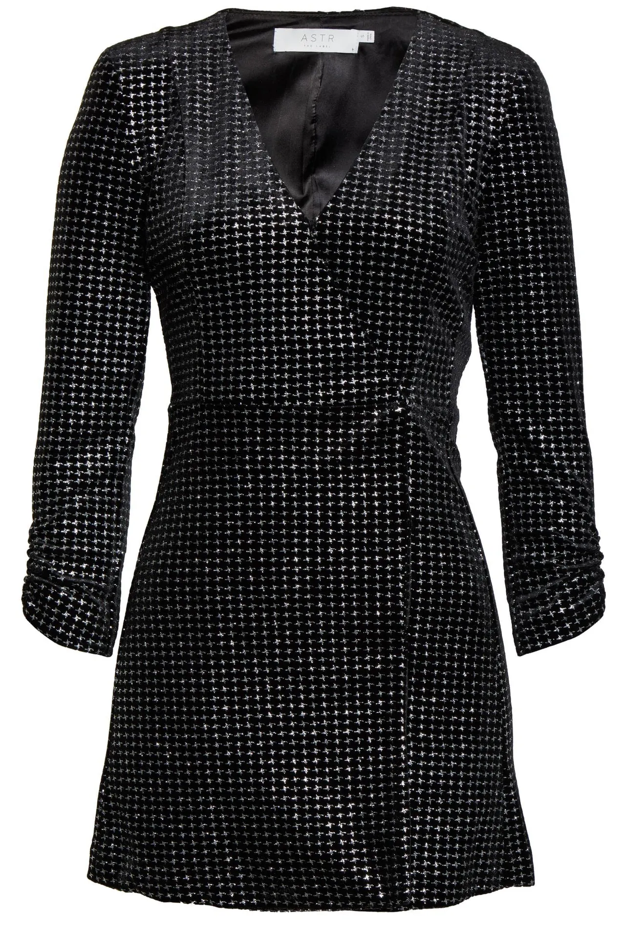 Black Silver Houndstooth ASTR the Label Blazer Metallic Wrap Dress Suit - Image 7