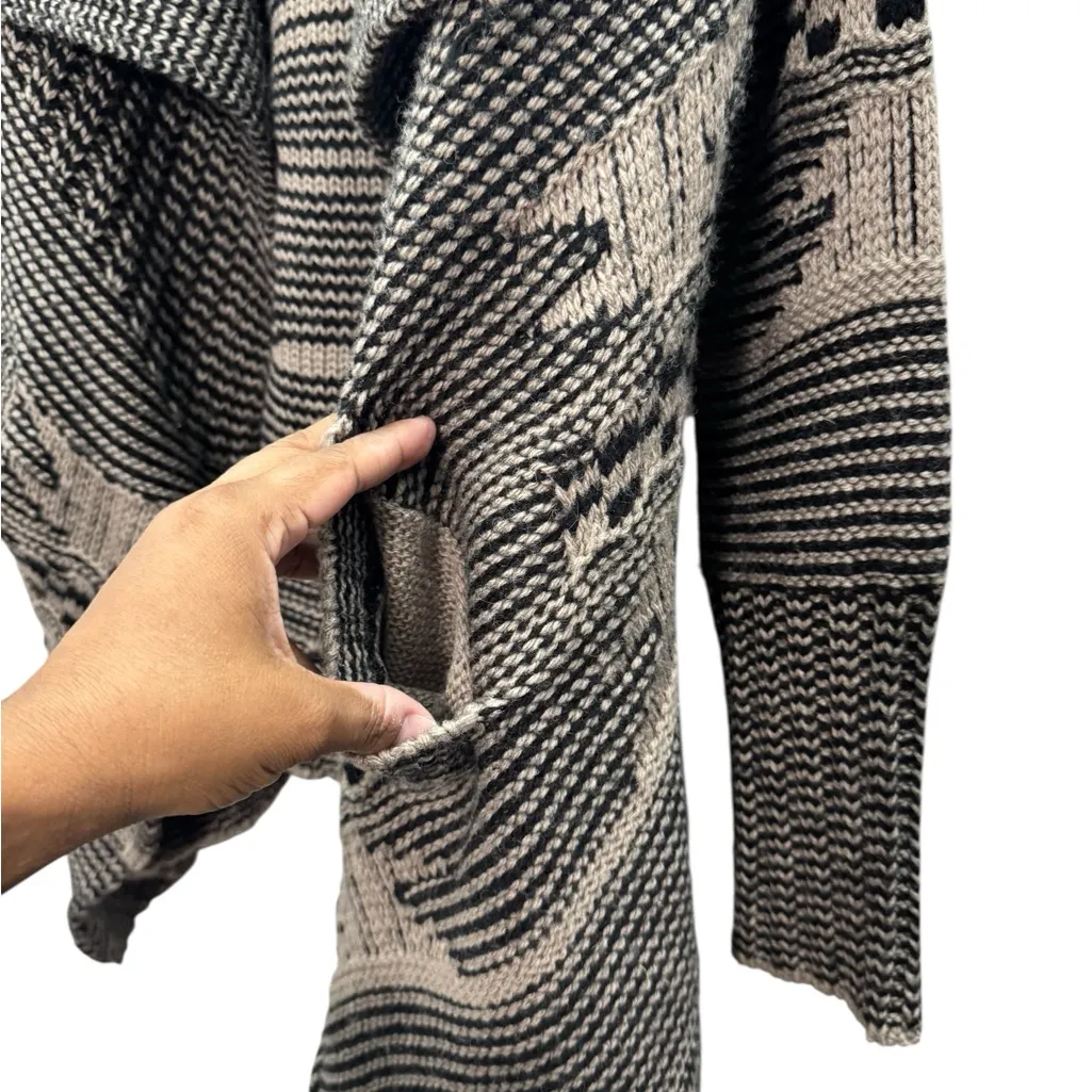 LOVE STITCH Aztec WOOL Open Cardigan Sweater Black Size M - Image 7