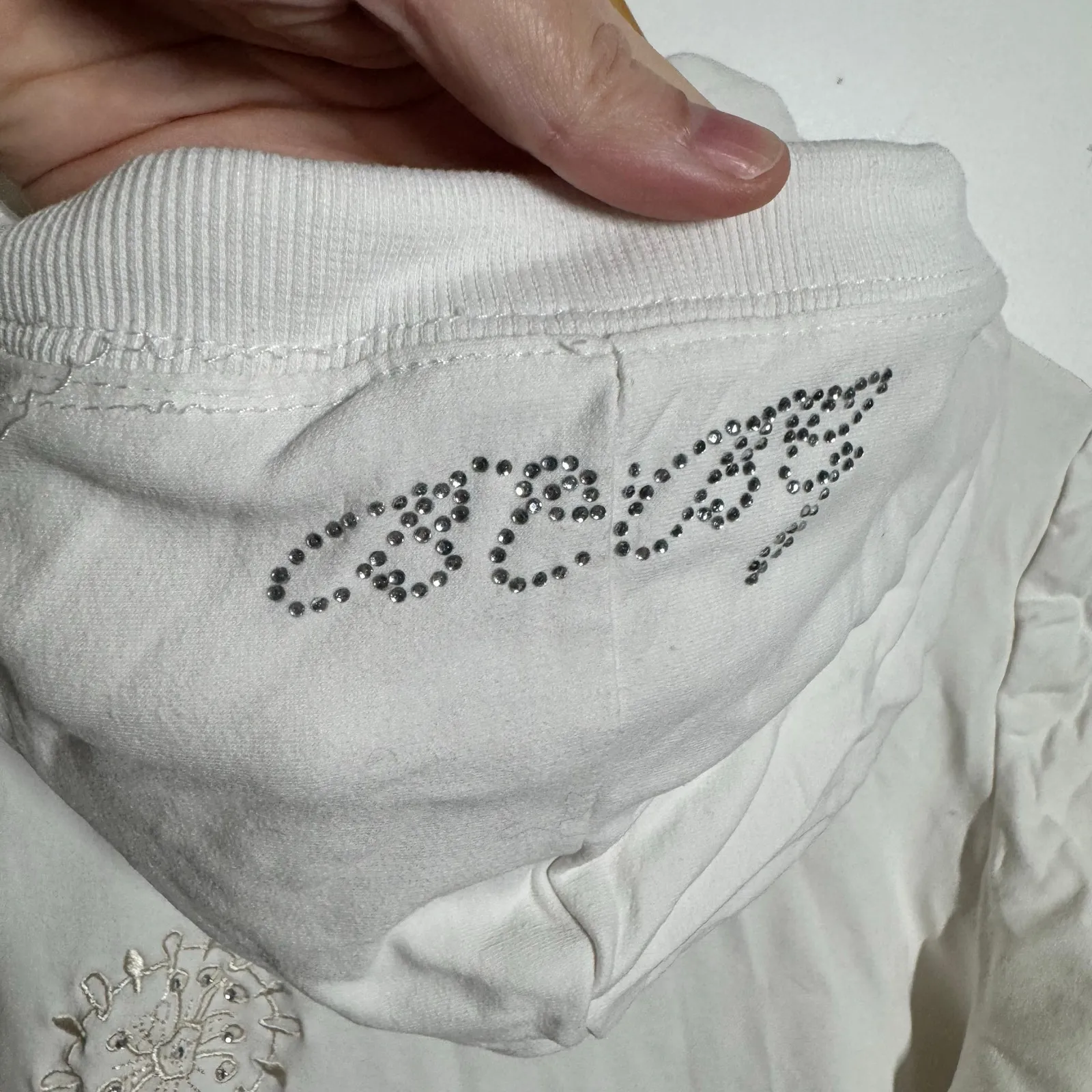 BCBGMaxAzria Y2K Bling Vintage Full Zip Sweatshirt Women M White Bedazzled Track - Image 8