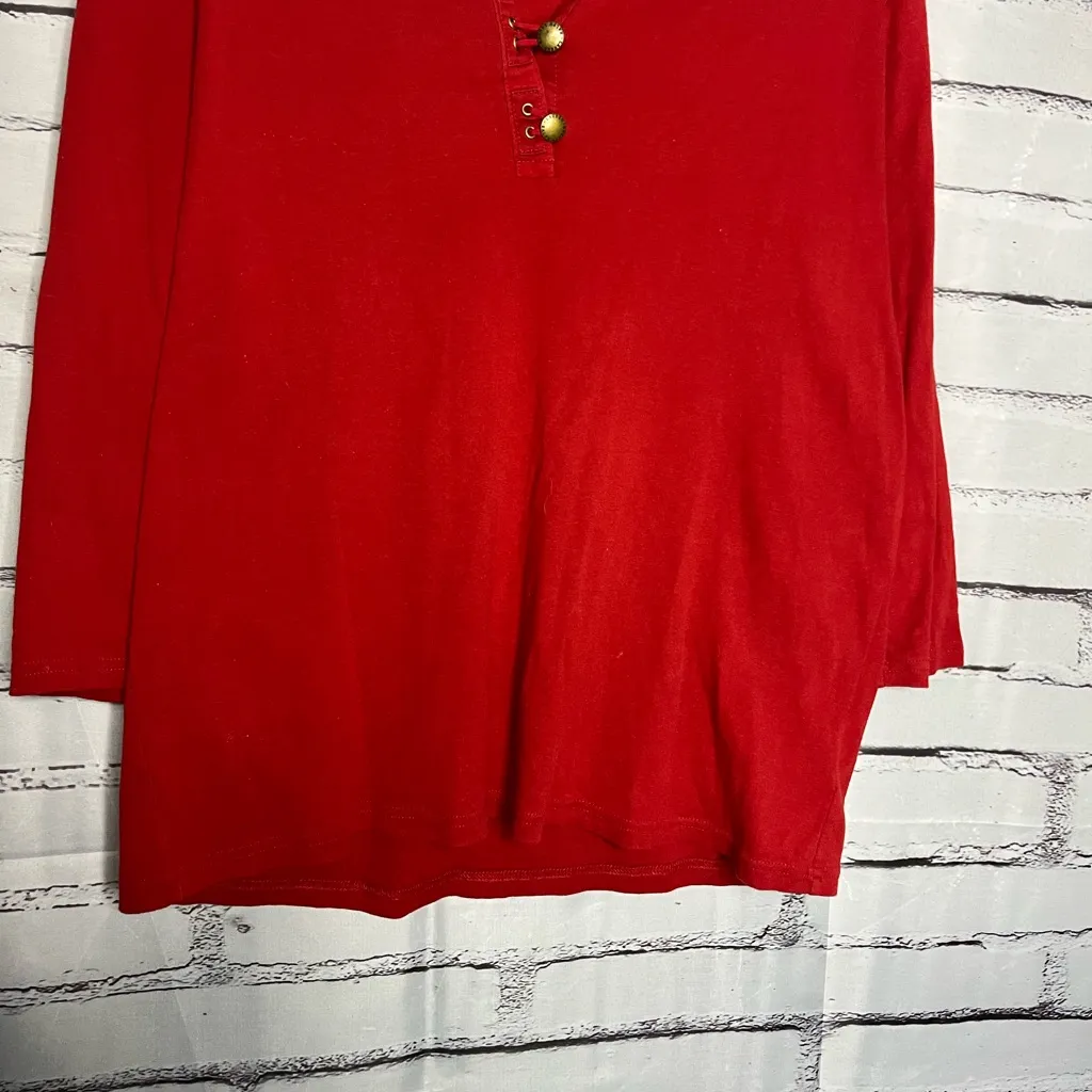 Lauren Ralph Lauren Red ¼ Button V‑Neck Blouse Women’s XL Classic Career Top Y2K - Image 4
