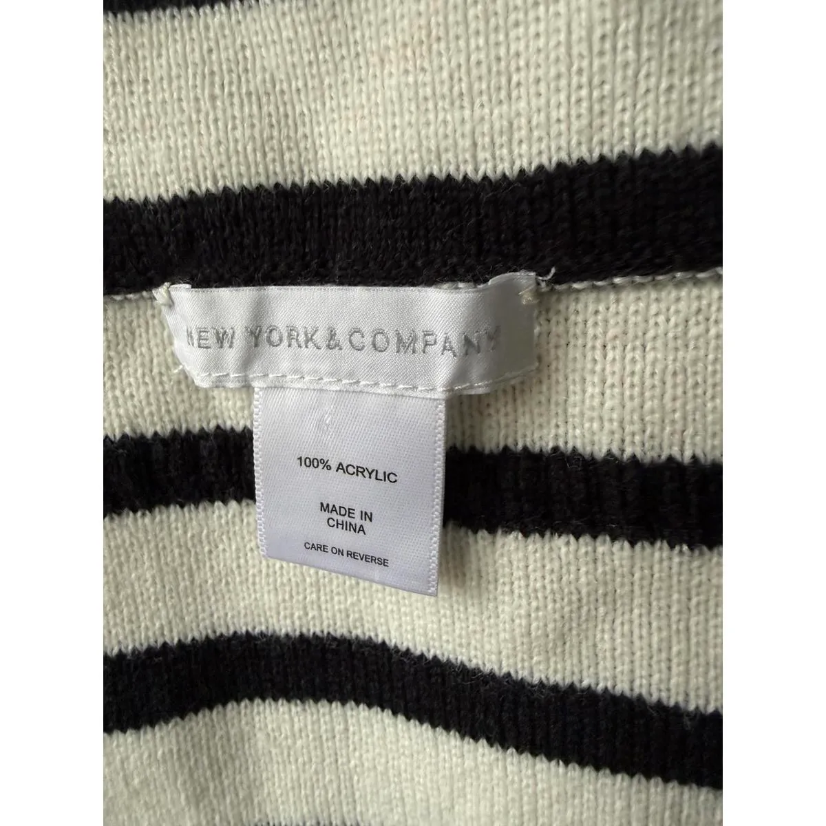 New York & Company Striped Black and White Knit Scarf - Image 4