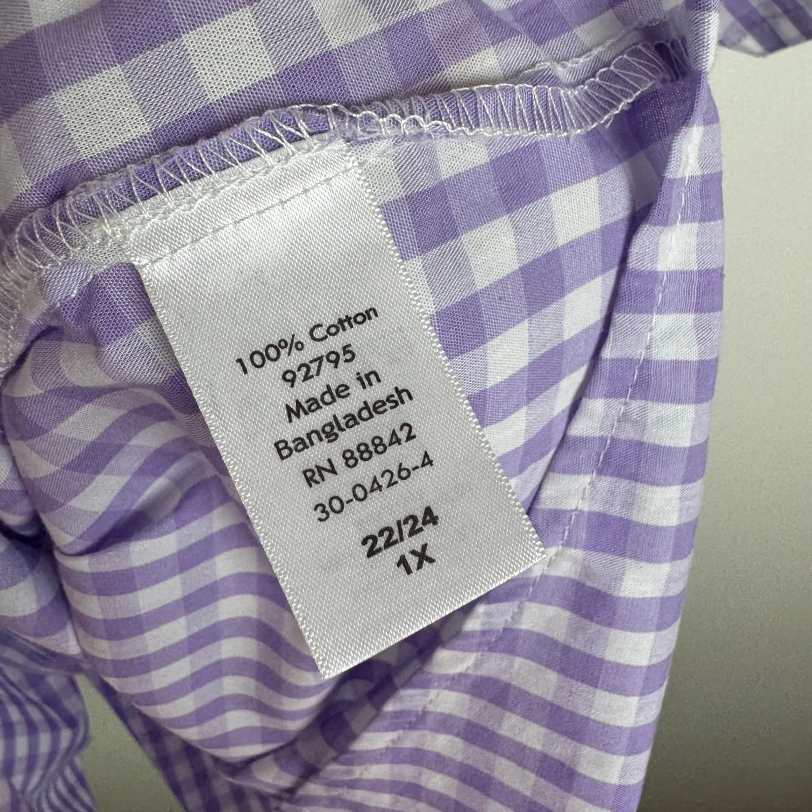 Woman Within Lavender Gingham Button Down Shirt Size 1X (22/24) Lightweight - Image 5