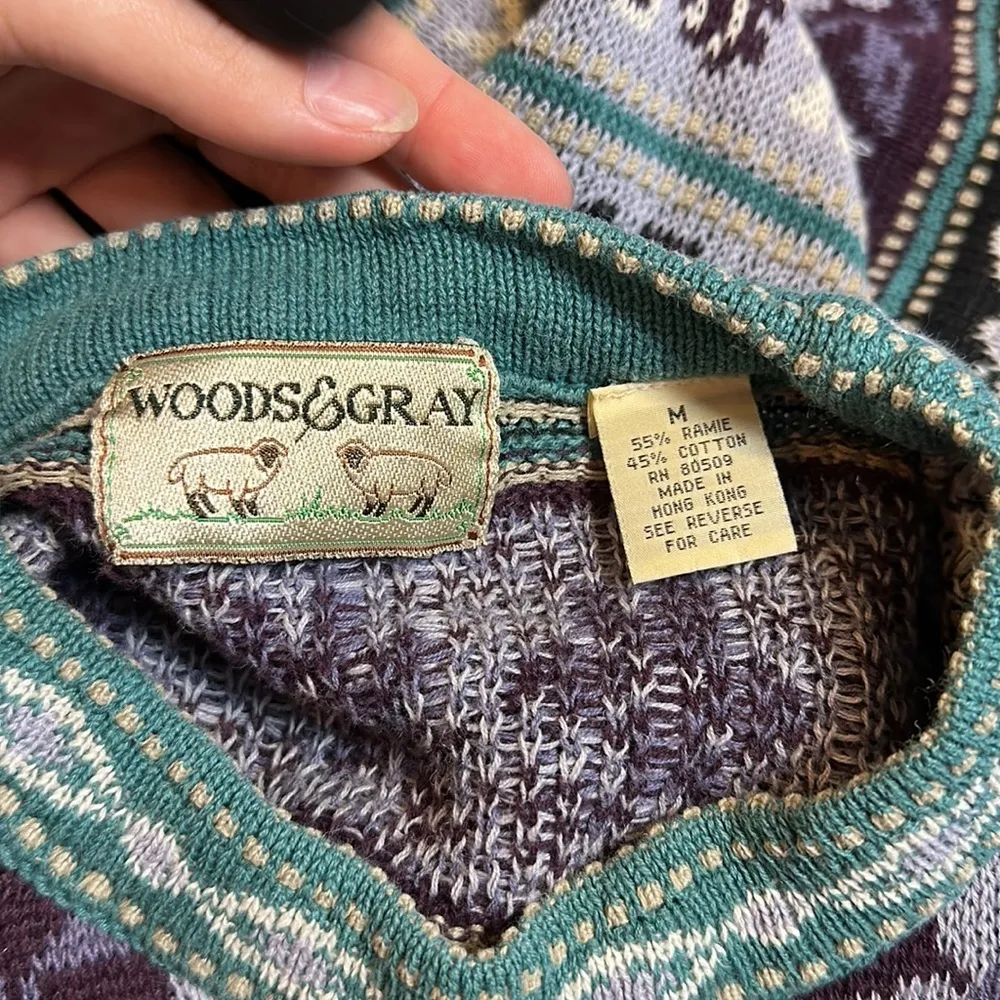 VINTAGE NORDIC ICELANDIC WINTER FLORAL STRIPE SWEATER DRESS APRES SKI Purple Size M - Image 4