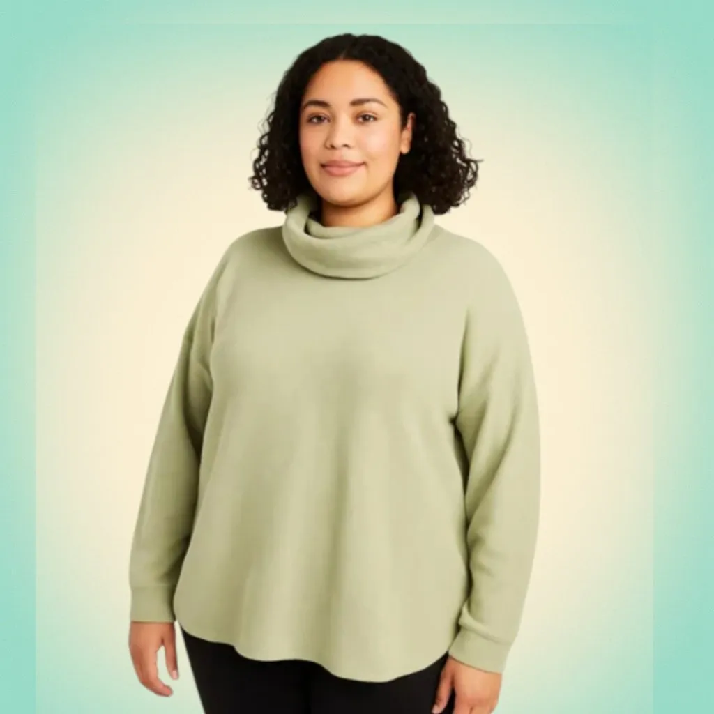 Minimalist Cowl Neck Pullover Sage Green Ava & Viv Women’s Plus Size 1X - Image 2