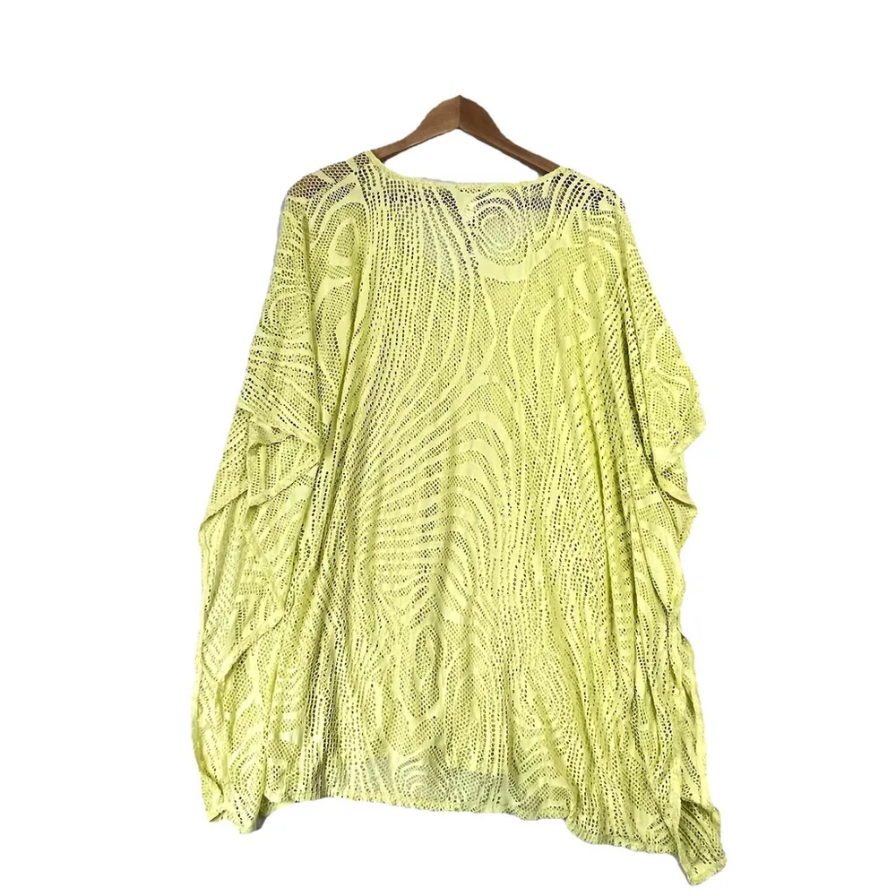 Chicos Open Knit Crochet Swim Cover Up Sweater Boho Pullover V-Neck Beach XL/ L - Image 2