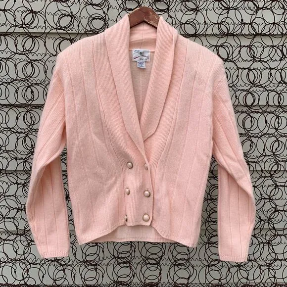 Vintage 90s pastel pink double breasted cardigan sweater smoking jacket MEDIUM - Image 1