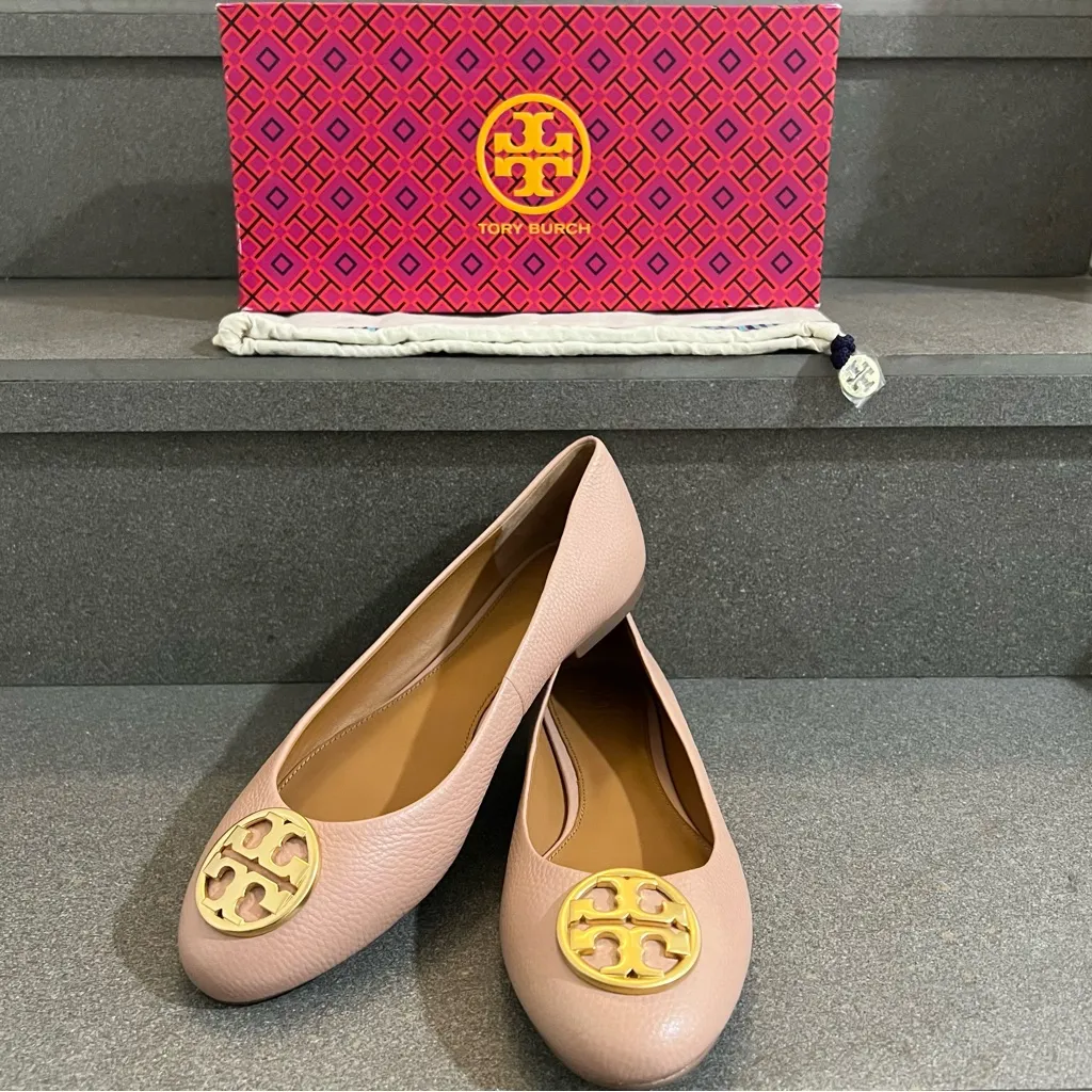 ⚡️SALE⚡️Tory Burch Chelsea Ballet Flats, Pink Moon/ Rolled Brass, Size 10.5, NEW - Image 3