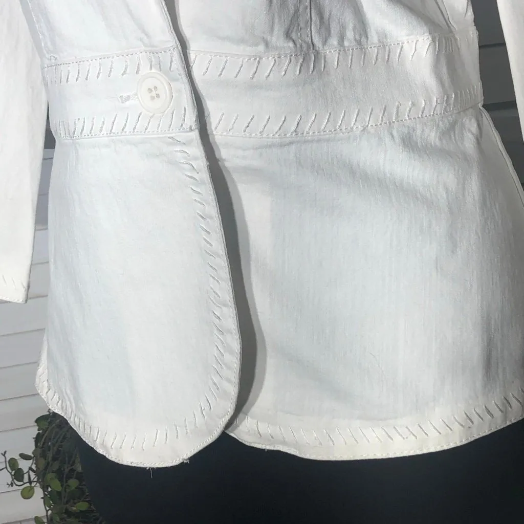 Apostrophe Embroidered Blazer Button Front Cotton Blend Cream Off White sz 2 - Image 13