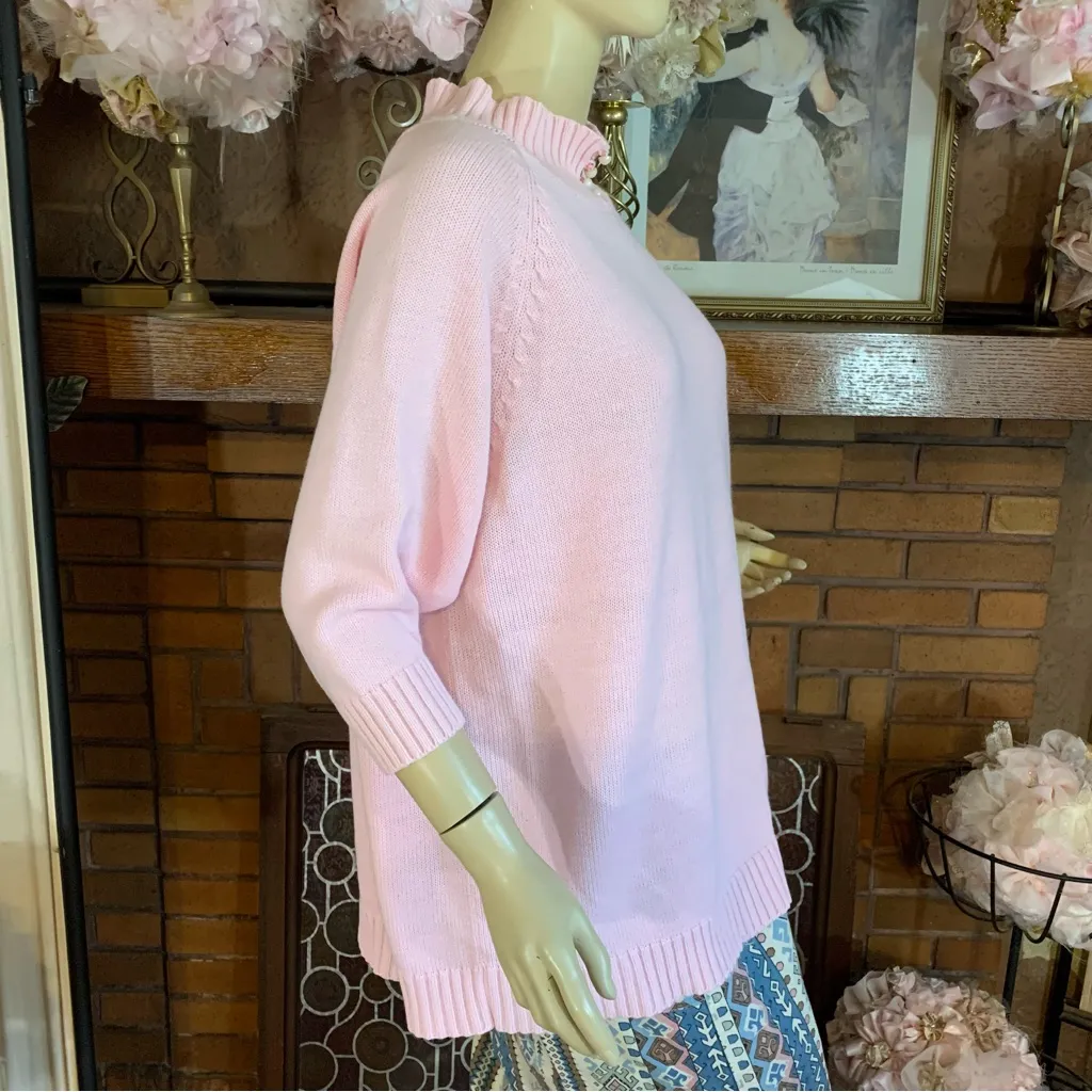 LIZ THOMAS II VINTAGE 1980'S PINK MOCK NECK 3/4 SLEEVE SWEATER (1X) - Image 5