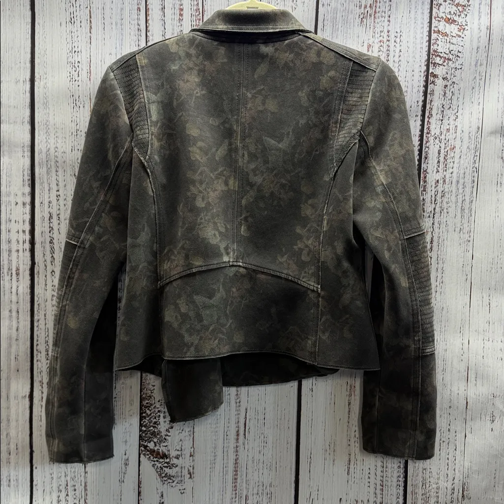 Anthropologie Marrakech Marni Gray Antique Floral Print Faux Suede Moto Jacket Size M - Image 6
