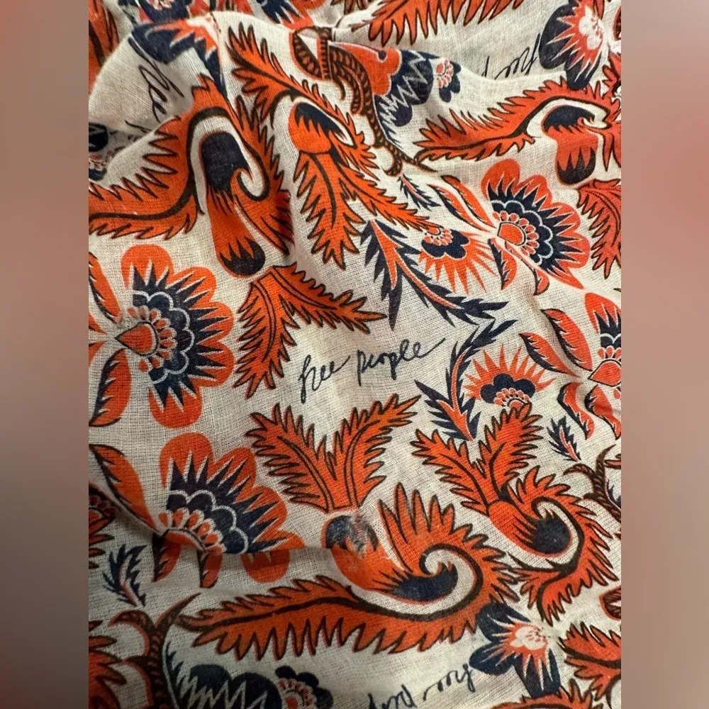 EUC Free People Orange / Blue Lightweight Cloth Gauze Floral Shoulder Tote Bag - Image 4