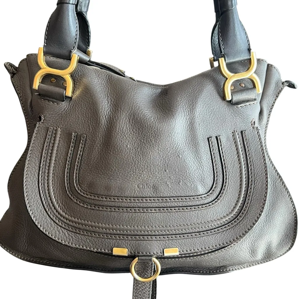 Chloe Marcie Bag Medium Size Cashmere Gray Leather Top Handle Handbag Purse - Image 2