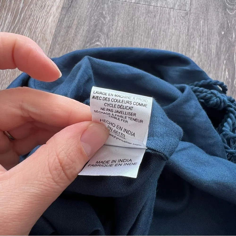 Anthropologie Cory Lynn Calter blue linen blend tassel wide leg‎ jumpsuit XXL - Image 8