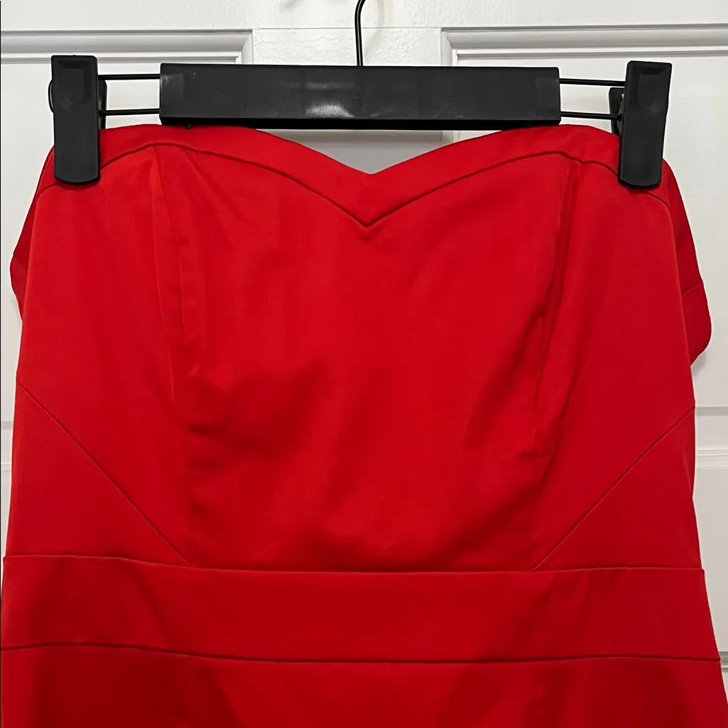H&M Cherry Red Satin Strapless Mini Dress w/ Sweetheart Neckline - Size 8 - Image 2