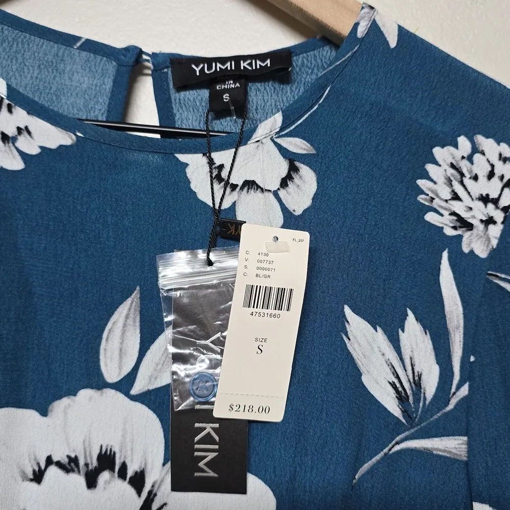 YUMI KIM Floral Mini Dress Sz S Tie Me Over in Duet Ink Turquoise Wrap Front NWT - Image 5