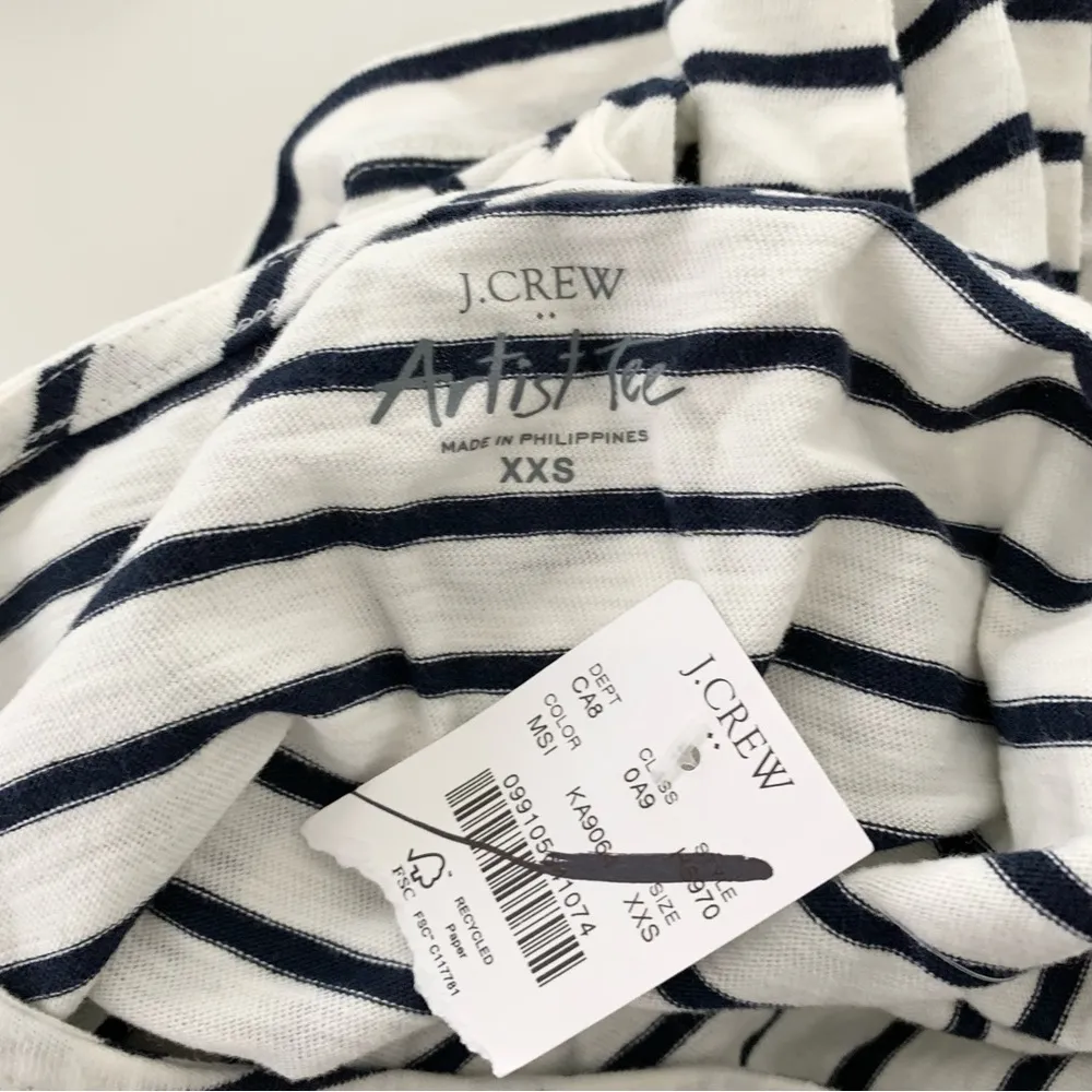 NWT J. Crew Long-Sleeve Striped Artist Tee Marker Stripe Ivory Navy - Image 4