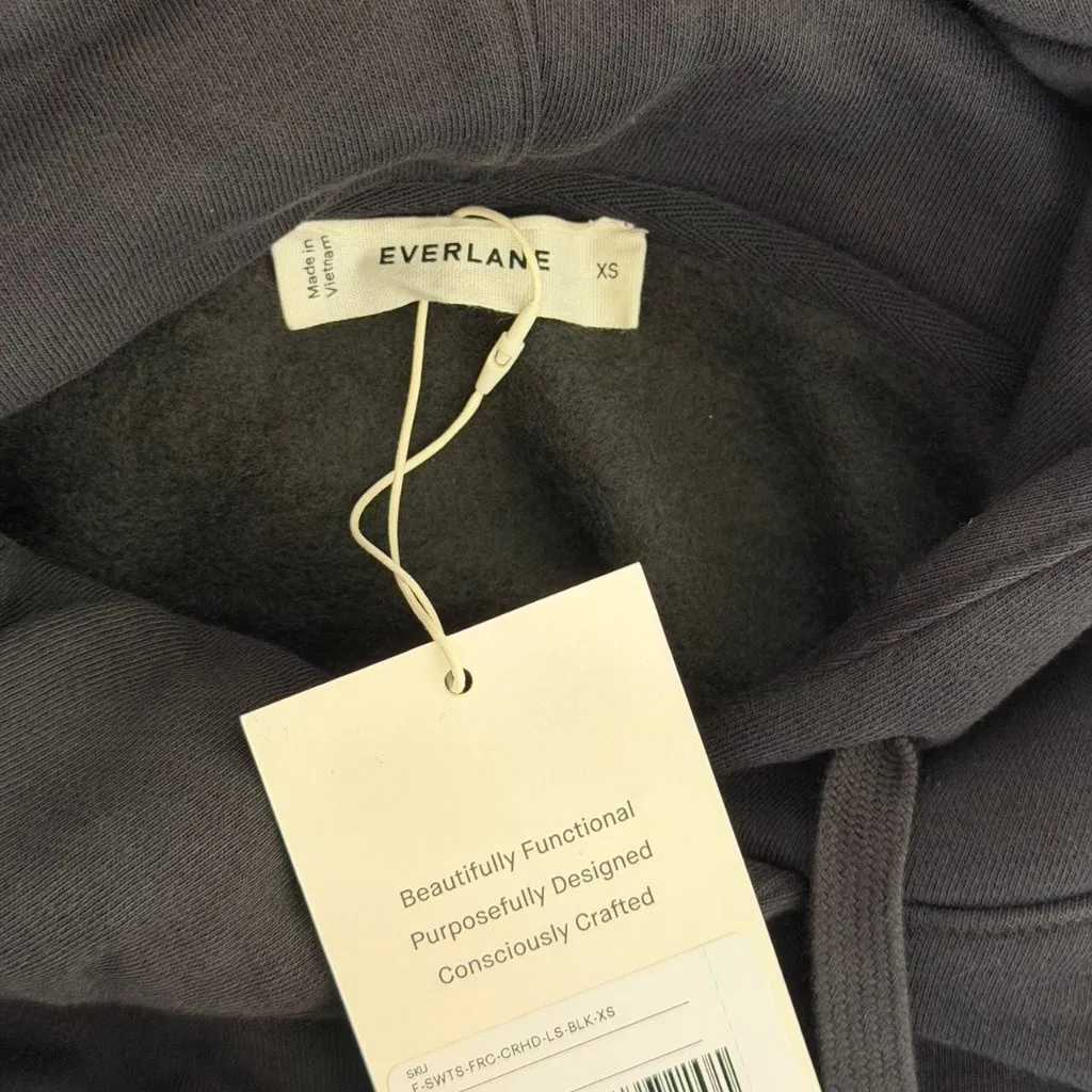 Everlane Cropped Luxe Fleece Hoodie in Black, Size X-Small - Image 7
