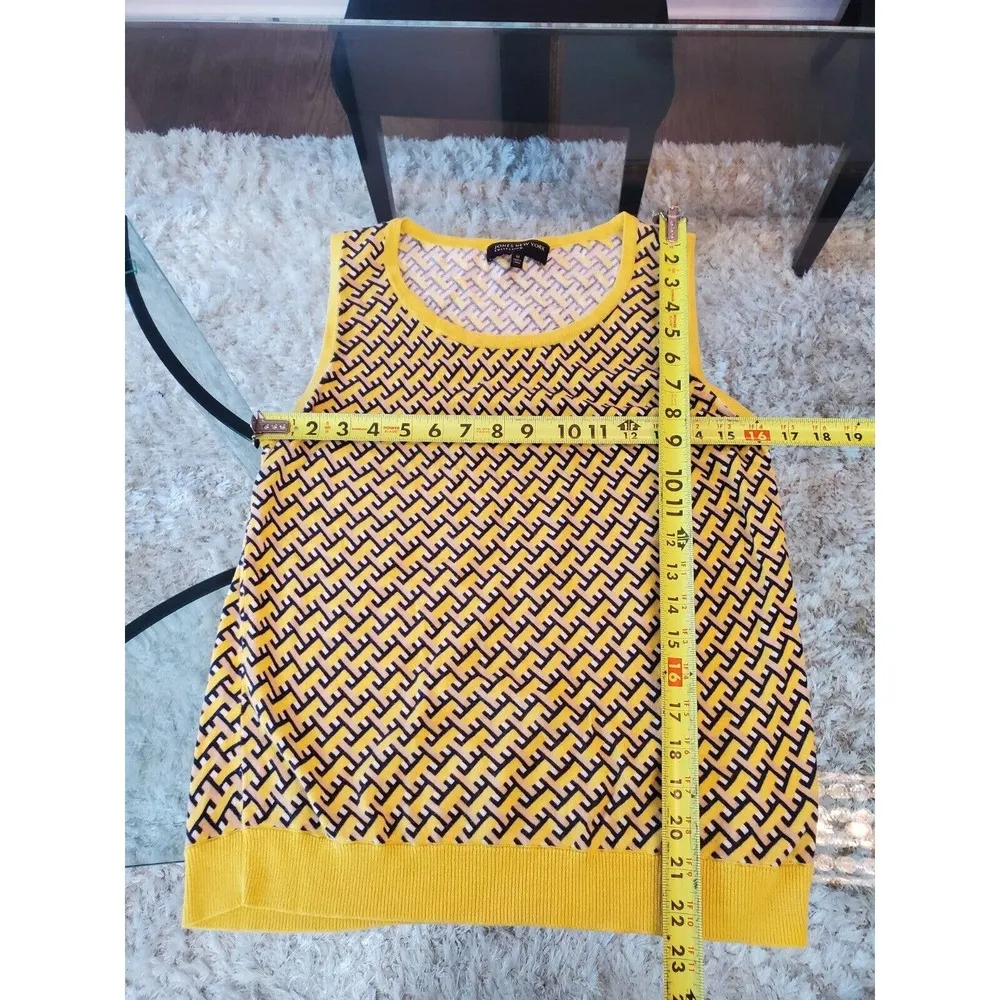Jones New York Yellow & Black Abstract Cotton Round Neck Sleeveless Sweater M - Image 10